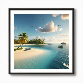 Tropical Beach With Palm Trees Affiche