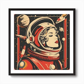 Soviet Themed Cosmonaut Woman Art Print