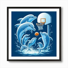 Dolphins Playing Basketball Art Print