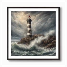 Lighthouse In The Storm Art Print