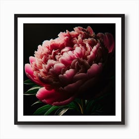 Peony Flower On Black Background Art Print