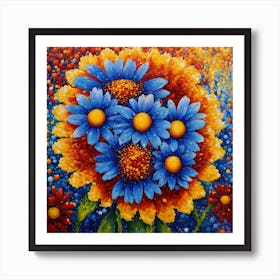 Pointillist on canvas "Flower of Daisies" 5 Art Print