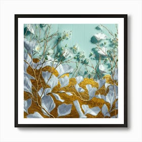 Gold And White Flowers Art Print