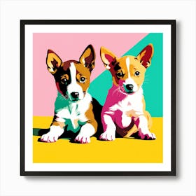 'Basenji Pups' , This Contemporary art brings POP Art and Flat Vector Art Together, Colorful, Home Decor, Kids Room Decor, Animal Art, Puppy Bank - 8th Art Print