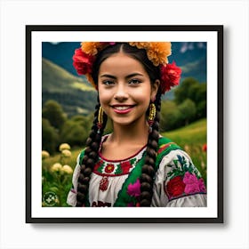 Girl with a flower crown Art Print