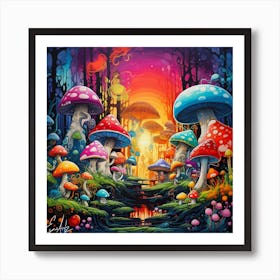 Colorful, Psychedelic, Mushroom Forest Art Print