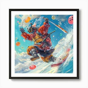 Myeera Surf As A Ninja Samurai Action Pose Jumping Through The Art Print