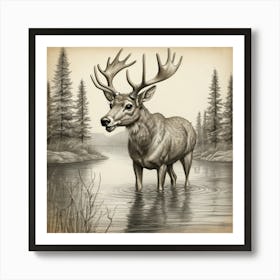 Deer In The Water 10 Art Print