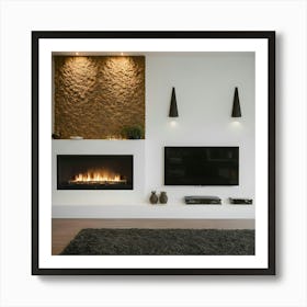 Modern Living Room With Fireplace 19 Art Print