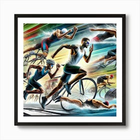 Athletes In Action Wall Print Art A Vibrant Depiction Of Athletes In Motion, Perfect For Adding Energy And Motivation To Any Space Art Print