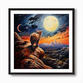 Cat Watching The Moon 1 Art Print