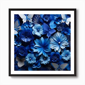 Blue Paper Flowers Art Print