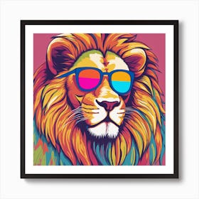 Lion In Sunglasses Water Color Art Print