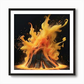 Fire Burning On Black Background Art Print