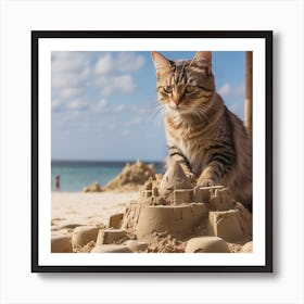 Sand Castle Cat Art Print