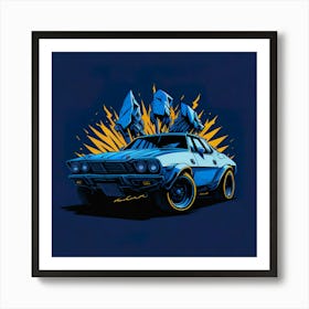 Car Blue Artwork Of Graphic Design Flat (71) Art Print