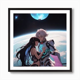 Anime Couple Hugging In Space Art Print