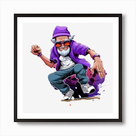 Old Man Skateboarding 2 Art Print