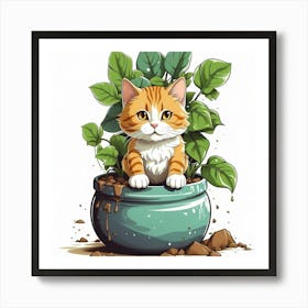 Cat In Pot,wall art, Art Print