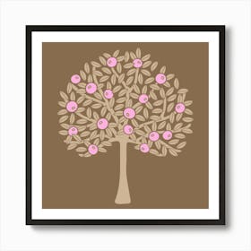 ORANGERIE Tropical Citrus Fruit Tree Botanical in Vintage 1970s Beige Sand and Pastel Pink on Brown Art Print