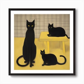 Three Black Cats Art Print