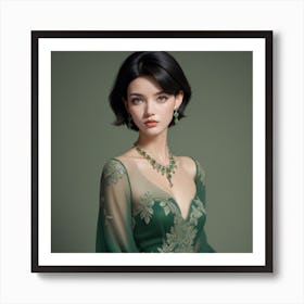 Asian Woman In Green Dress 1 Art Print