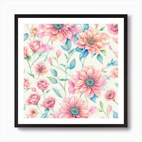 Watercolor Floral Pattern 3 Art Print