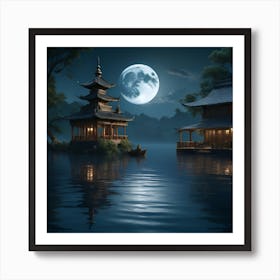 Moonlight Over A Chinese Temple Art Print