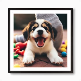 Puppy Playing With Toys Art Print