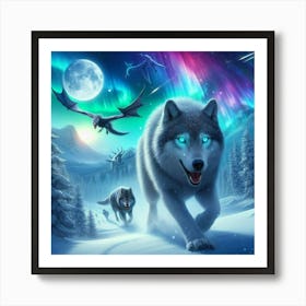 Snowy Wolf Pack Family 3 Art Print