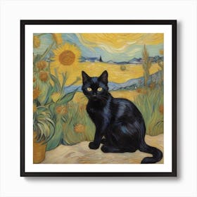 Cat In Sunflower Field Art Print