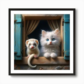 Ferret And Cat 2 Art Print