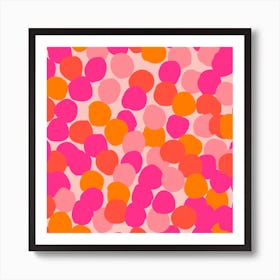 Orange, Red And Pink Vibrant Polka Dot Pattern Square Art Print