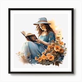 Girl Reading A Book Art Print