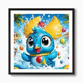 Blue Bird In The Water Art Print