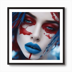 A Surreal Mixed Media Illustration Of A Beautiful Young Man With A Blue Face And Dramatic Red Highli Art Print