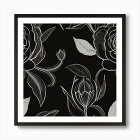 Black And White Roses Art Print