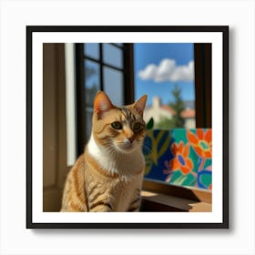 Default Matisse Inspired Open Window Cat Art 1 Art Print