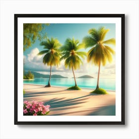 Tropical Beach With Palm Trees Art Print