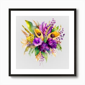 Watercolor Mardi Gras Flower Bouquets 8 Art Print