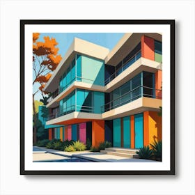 Graphic Illustration Of Mid Century Architecture With Sleek Lines And Vibrant Colors, Style Graphic Design Art Print Art Print