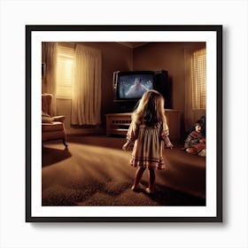 Little Girl Watching Tv Art Print