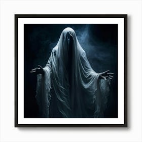 Ghostly Figure Draped In A Shroud Like Veil Hands Reaching Out As If For Help Eyes Wide With Blind (3) Art Print