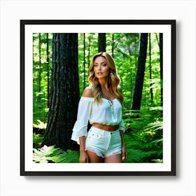 Model Female Woods Forest Nature Fashion Beauty Portrait Trees Greenery Wilderness Outdoo (13) Art Print