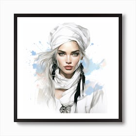 Fashion Girl In White Turban Art Print