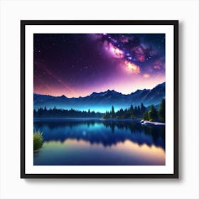 Night Sky Over Lake 11 Art Print