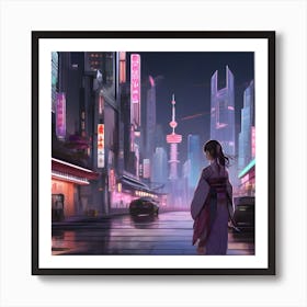 Asian Girl At Night Art Print