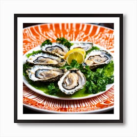 Oysters On A Plate Orange Square(1) Art Print
