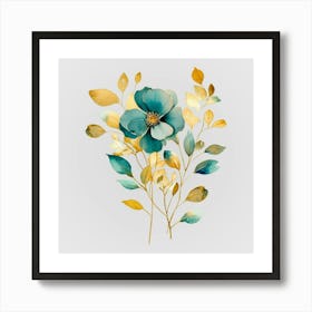 Watercolor Gold And Teal Bouquets 2 Art Print