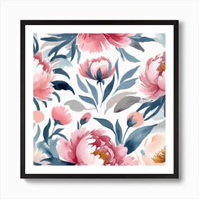 Modern Watercolor Floral Vector Set Collage Contemporary Set Of Elements Hand Drawn Realistic Peony Flowers 0 Art Print